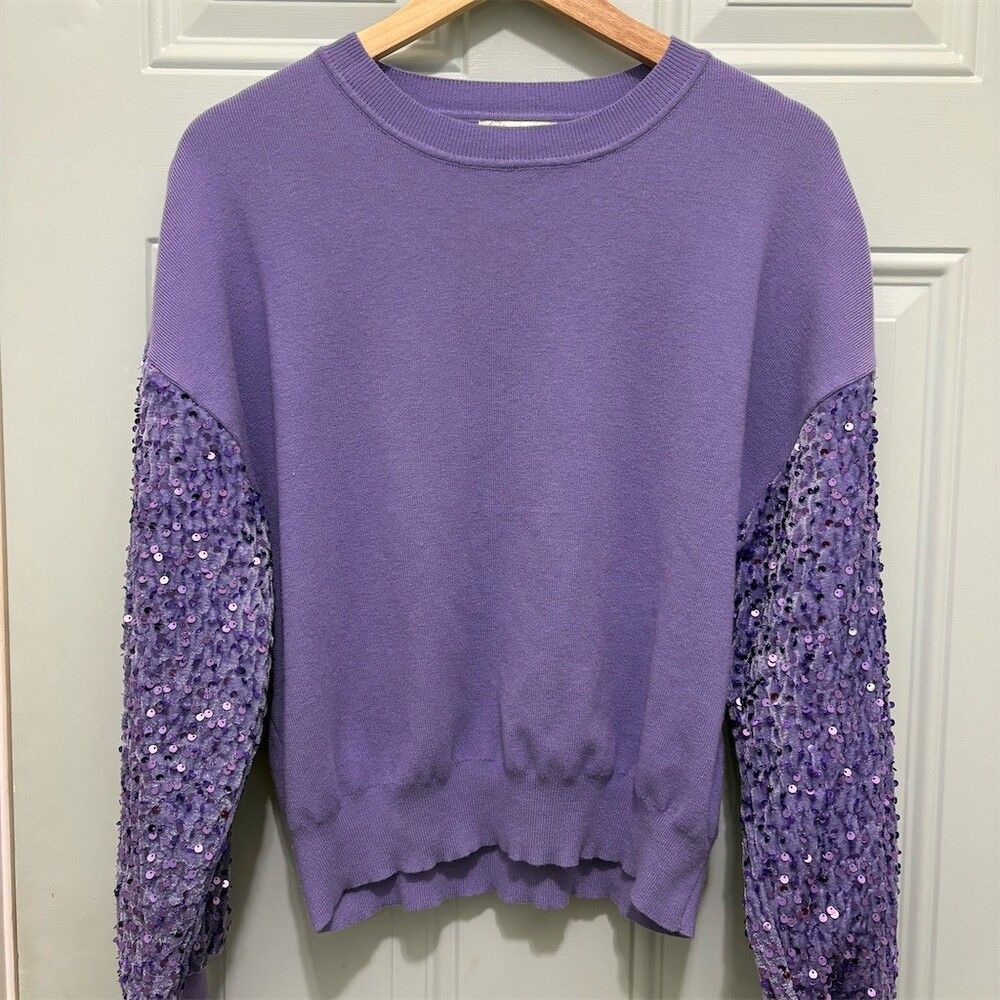 Cato Sweater Womens Size L Purple Crew Neck Pullover Sequin Balloon